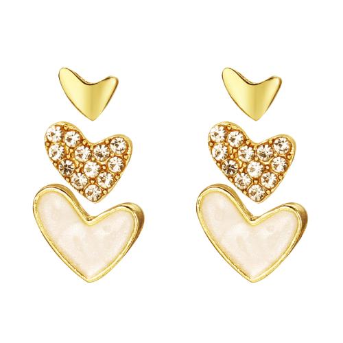 Enamel Zinc Alloy Stud Earring, with Crystal, Heart, plated, fashion jewelry & for woman, gold [