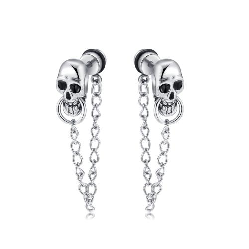Stainless Steel Drop Earring, 304 Stainless Steel, Skull, polished, fashion jewelry & for woman, original color, 33mm 