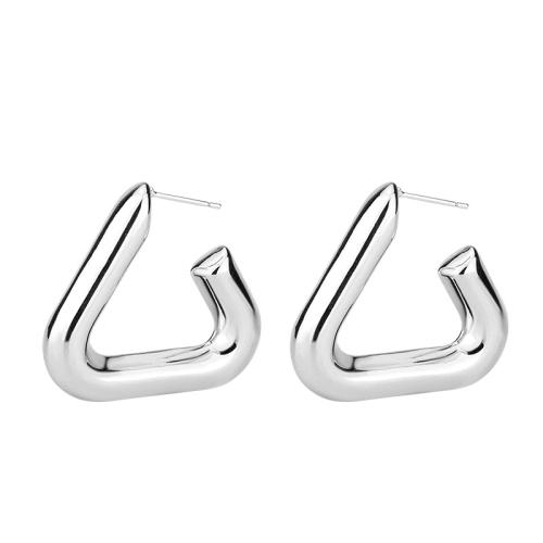925 Sterling Silver Stud Earring, Triangle, fashion jewelry & for woman, silver color 