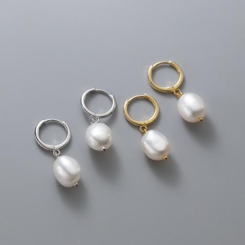 925 Sterling Silber Huggie Hoop Ohrhänger, mit Kunststoff Perlen, plattiert, Modeschmuck & für Frau, keine, verkauft von Paar