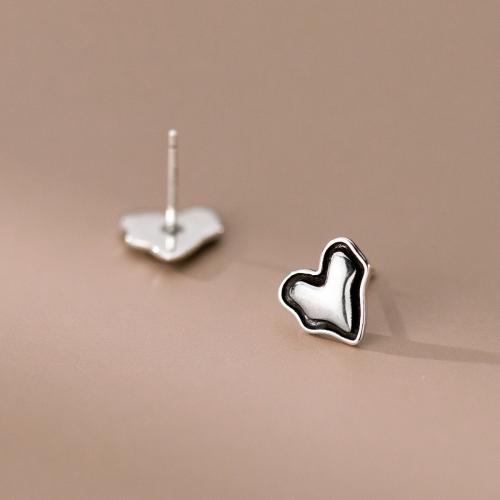 925 Sterling Silver Stud Earring, Heart, platinum plated, fashion jewelry & for woman, 9.5mm 