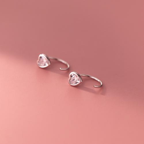 925 Sterling Silver Drop Earring, Heart, platinum plated, for woman & with rhinestone, 5mm 