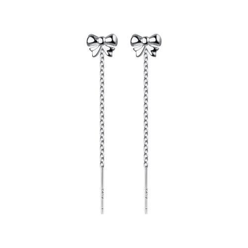 925 Sterling Silver Thread Through Earrings, Bowknot, fashion jewelry & for woman, silver color 