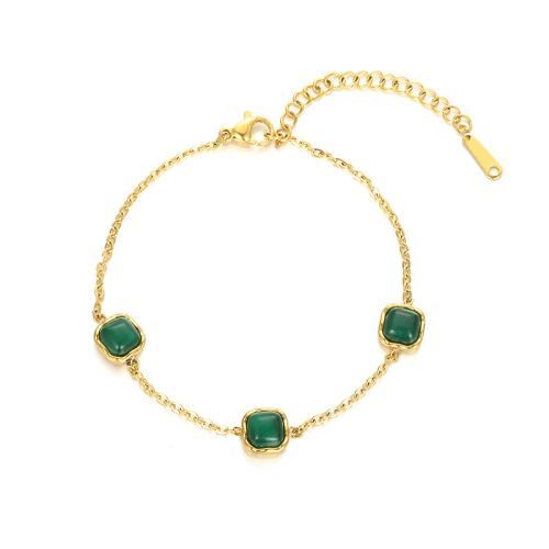 Bracelets en pierres précieuses, Acier inoxydable 304, avec Jade, avec 5cm chaînes de rallonge, Plaqué or 18K, bijoux de mode & pour femme, doré Environ 17 cm, Vendu par PC