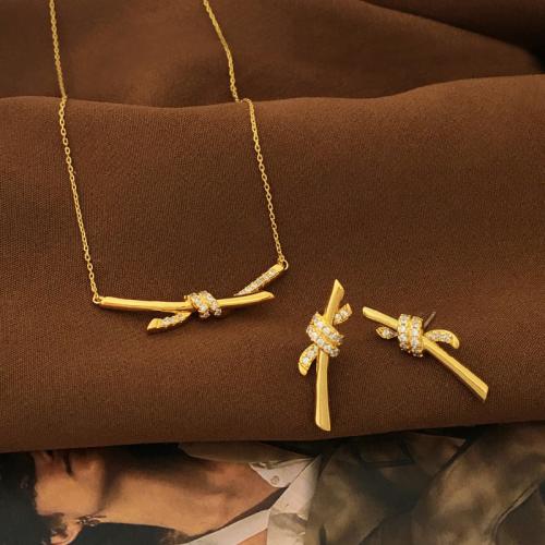 Zircon cubique Micro Pave parures de bijoux en laiton, avec 4.5cm chaînes de rallonge, Plaqué d'or, bijoux de mode & pavé de micro zircon & pour femme, doré Environ 40 cm, Vendu par PC