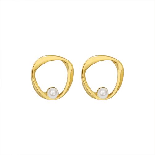 Stainless Steel Stud Earring, 316L Stainless Steel, with Plastic Pearl, fashion jewelry & for woman & hollow 