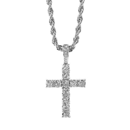 Titanium Steel Jewelry Necklace, with Zinc Alloy, with 5cm extender chain, Cross, fashion jewelry & Unisex & with rhinestone, original color cm 