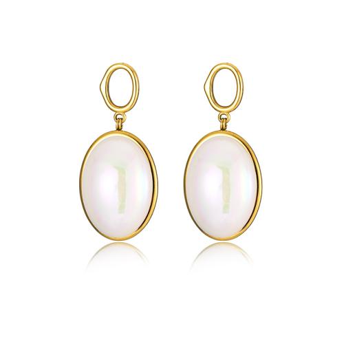 Stainless Steel Drop Earring, 304 Stainless Steel, with ABS Plastic Pearl, 18K gold plated, fashion jewelry & for woman 