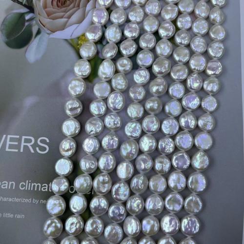 Button Cultured Freshwater Pearl Beads, fashion jewelry & DIY, white, Length about 11-12mm, Approx 