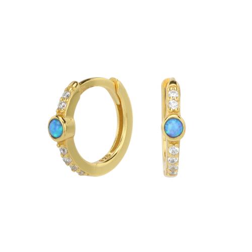 Cubic Zirconia Micro Pave Sterling Silver Earring, 925 Sterling Silver, with Blue Opal, fashion jewelry & micro pave cubic zirconia & for woman 