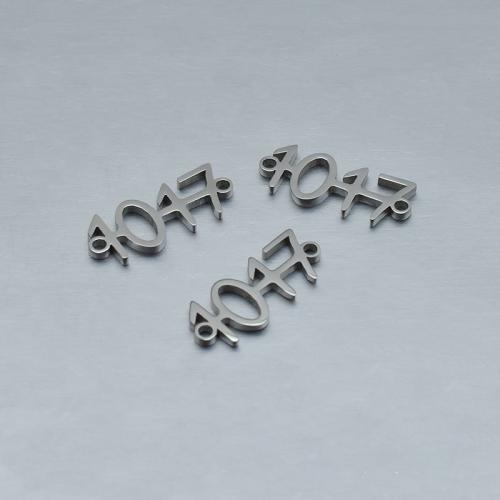Letter Stainless Steel Connector, 304 Stainless Steel, Number, polished, DIY & 1/1 loop, original color 