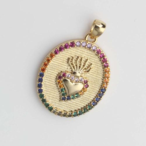 Cubic Zirconia Micro Pave Brass Pendant, Heart, gold color plated, DIY & micro pave cubic zirconia, multi-colored 