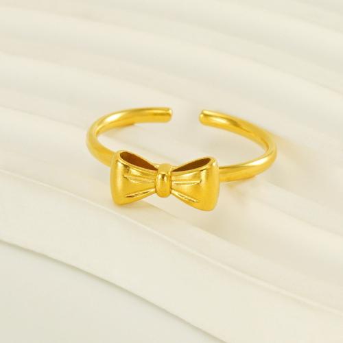 Stainless Steel Finger Ring, 304 Stainless Steel, Bowknot, gold color plated, Adjustable & for woman 