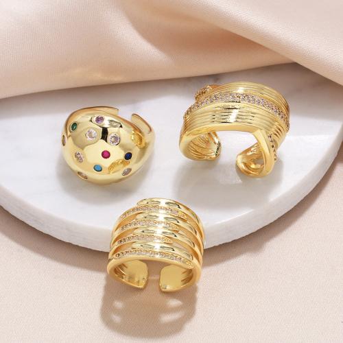Zircon pavent l'anneau en laiton de doigt, Placage, bijoux de mode & modèles différents pour le choix & pavé de micro zircon, doré, Vendu par PC