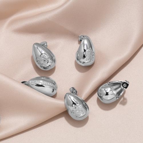 Befestiger Zirkonia Messing Ohrring, plattiert, Modeschmuck & verschiedene Muster für Wahl & Micro pave Zirkonia, Silberfarbe, verkauft von Paar