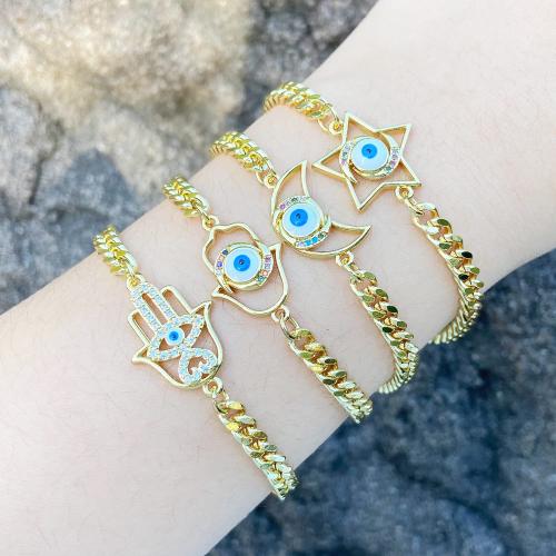 Evil Eye Jewelry Bracelet, Brass, plated, fashion jewelry & micro pave cubic zirconia, gold 