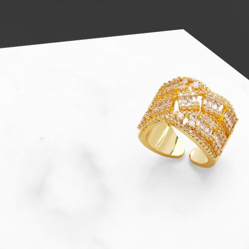 Цирконий Micro Pave Латунь палец кольцо, Другое покрытие, ювелирные изделия моды & инкрустированное микро кубического циркония, золотой, продается PC