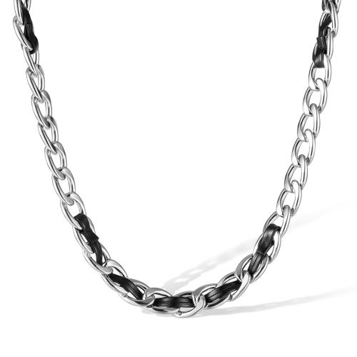 Edelstahl Schmuck Halskette, 304 Edelstahl, mit PU Leder, mit Verlängerungskettchen von 55mm, poliert, Modeschmuck & unisex, originale Farbe, wide:10mm, Länge:460 Millimeter, verkauft von PC