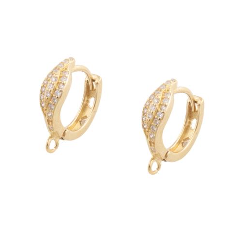 Brass Hoop Earring Components, plated, DIY & micro pave cubic zirconia, golden 