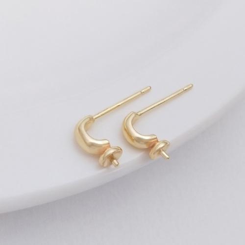 Brass Earring Stud Component, 14K gold-filled, without stones just a setting & DIY, golden 