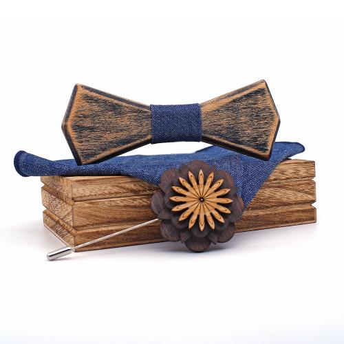 Maple Bow Ties And Square Scarf Set, Square Scarf & Bow Ties & brooch, with 304 Stainless Steel, three pieces & for man Bow 120*64*13mm 14.5*8.5*3.3 cm 