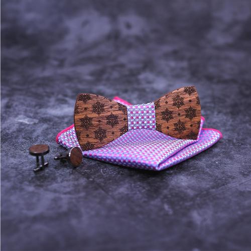 Maple Bow Ties And Square Scarf Set, Square Scarf & Bow Ties & cufflink, with 304 Stainless Steel, three pieces & for man Bow 120*50*4.5mm 13.6*8.5*3.4cm [