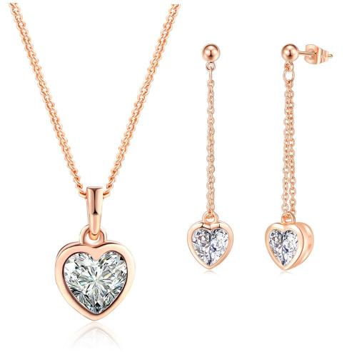 Cubic Zirconia Micro Pave Brass Jewelry Sets, Stud Earring & necklace, with 6cm extender chain, plated, 2 pieces & fashion jewelry & micro pave cubic zirconia & for woman Approx 40 cm 