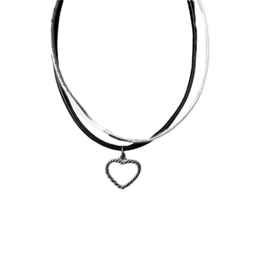 Mode Choker Halskette, Titanstahl, mit Lederband, mit Verlängerungskettchen von 6cm, handgemacht, Doppelschicht & Modeschmuck & für Frau, Länge:ca. 32 cm, verkauft von PC