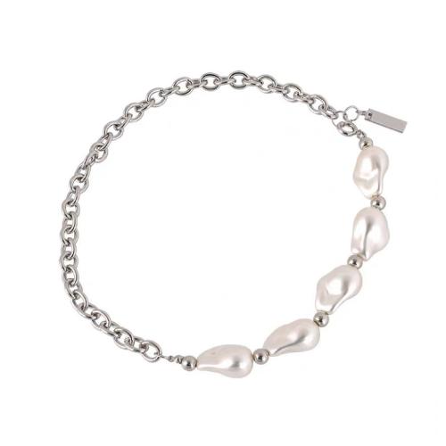 Пластиковый жемчужное ожерелье, цинковый сплав, с Пластиковая жемчужина, плакирован серебром, ювелирные изделия моды & Женский, длина:Приблизительно 46 см, продается PC