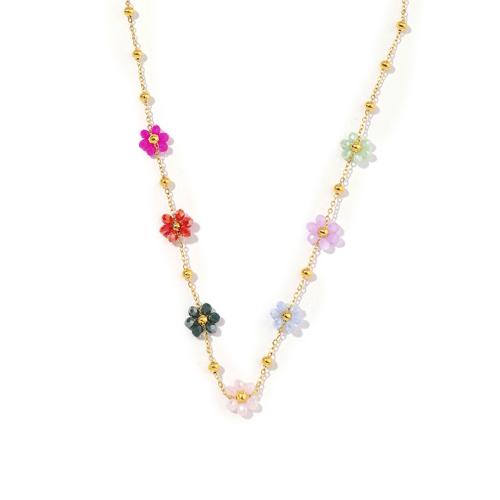 Titanium Steel Jewelry Necklace, with Crystal, Flower, Vacuum Ion Plating, fashion jewelry & for woman, mixed colors Approx 39-44.5 cm 