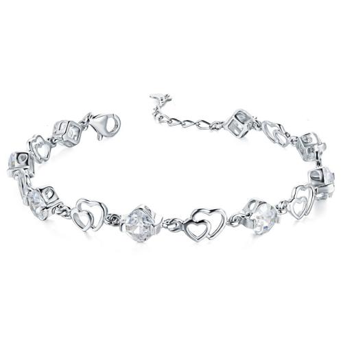 Sterling Silver Bracelets, 925 Sterling Silver, with 3cm extender chain, fashion jewelry & for woman & with rhinestone Approx 16 cm 
