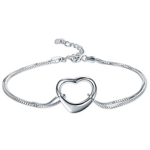 Sterling Silver Bracelets, 925 Sterling Silver, with 3.5cm extender chain, Heart, fashion jewelry & for woman Approx 16.5 cm 