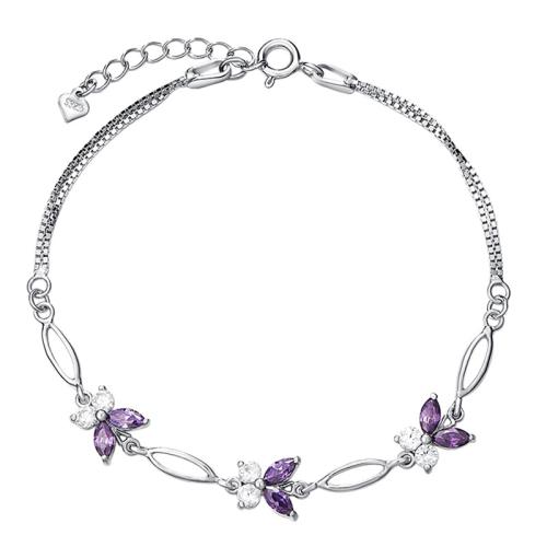 Sterling Silver Bracelets, 925 Sterling Silver, with 2.5cm extender chain, Butterfly, polished, fashion jewelry & for woman & with rhinestone Approx 16.5 cm 