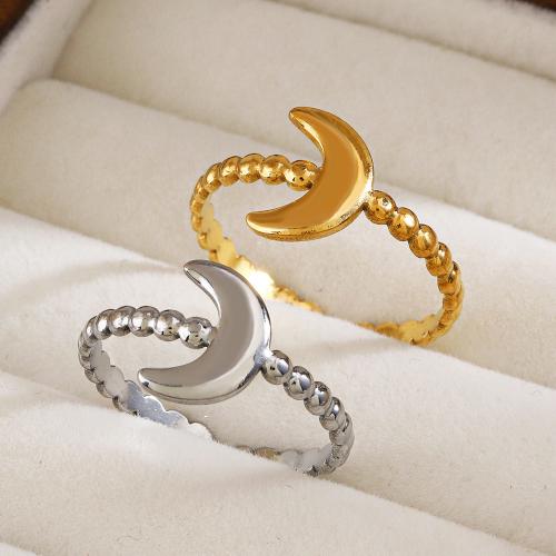 Stainless Steel Finger Ring, 304 Stainless Steel, Moon, Vacuum Ion Plating, fashion jewelry & for woman inner diameter 17mm 