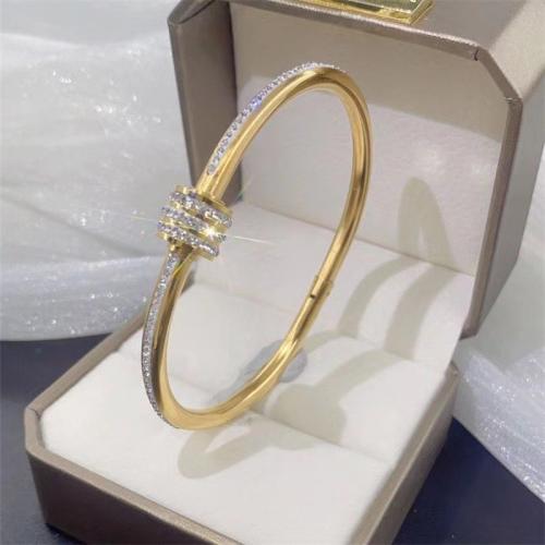 Stainless Steel Bangle, 304 Stainless Steel, polished, fashion jewelry & for woman & with rhinestone Inner Approx 60mm 