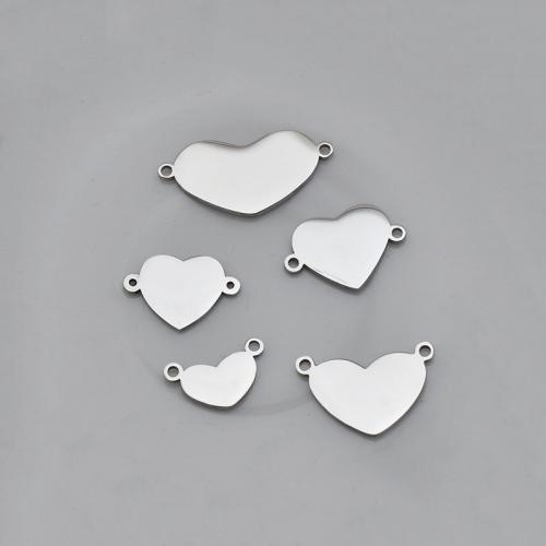 Stainless Steel Charm Connector, 304 Stainless Steel, Heart, polished, DIY & 1/1 loop, original color 
