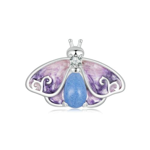 Cubic Zirconia Micro Pave Sterling Silver Bead, 925 Sterling Silver, with Night-Light Stone, Butterfly, plated, DIY & micro pave cubic zirconia & enamel, platinum color Approx 4.5mm 