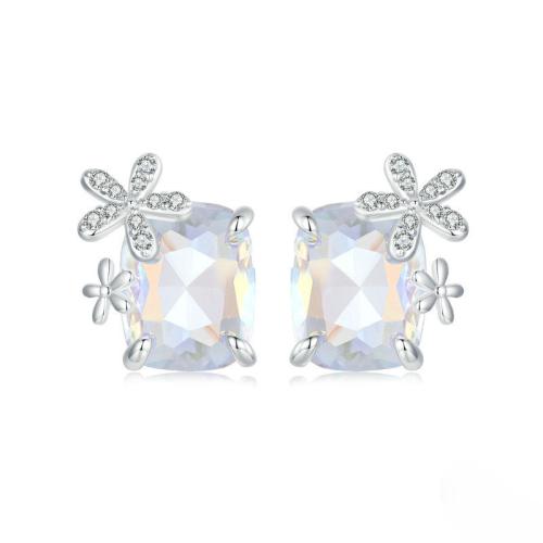 Cubic Zirconia Micro Pave Sterling Silver Earring, 925 Sterling Silver, with Glass, plated, micro pave cubic zirconia & for woman, platinum color 
