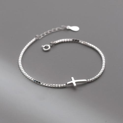 925 Sterling Silver Bracelet, with 1.2inch extender chain, Cross, fashion jewelry & for woman, silver color Approx 7.5 Inch 