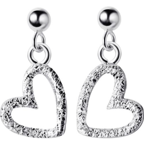 925er Sterling Silber Tropfen Ohrring, Herz, für Frau & hohl, Silberfarbe, 7x13mm, verkauft von Paar
