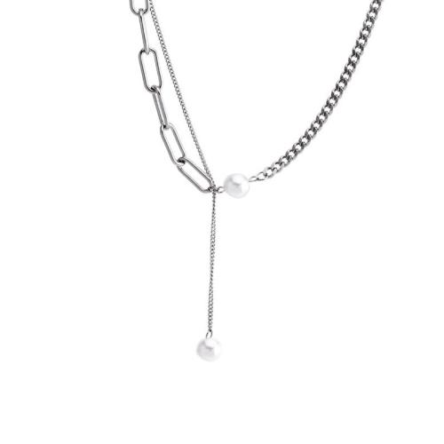 Zinc Alloy Necklace, with Plastic Pearl, with 6cm extender chain, silver color plated, fashion jewelry & for woman Approx 40 cm 