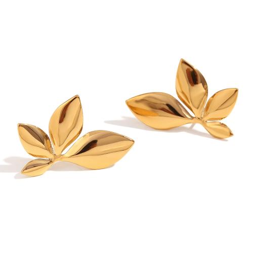 Stainless Steel Stud Earring, 316L Stainless Steel, Leaf, 18K gold plated, fashion jewelry & for woman, golden 