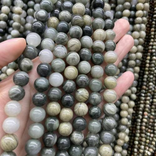 Einzelne Edelstein Perlen, Grüner Grasstein, rund, poliert, Modeschmuck & DIY & verschiedene Größen vorhanden, gemischte Farben, Länge:ca. 38 cm, verkauft von Strang[