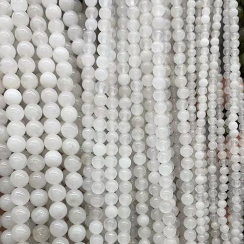 Einzelne Edelstein Perlen, Jade, rund, poliert, Modeschmuck & DIY & verschiedene Größen vorhanden, weiß, Länge:ca. 38 cm, verkauft von Strang