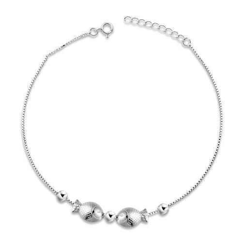 Tobillera de joyería de moda, Plata de ley 925, con 3cm extender cadena, Pez, para mujer, longitud:aproximado 21 cm, Vendido por UD
