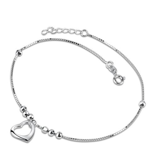 Tobillera de joyería de moda, Plata de ley 925, con 2.5cm extender cadena, Corazón, pulido, para mujer, longitud:aproximado 21 cm, Vendido por UD