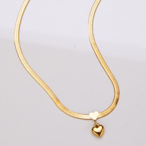 Titanium Steel Jewelry Necklace, with 5cm extender chain, Heart, Vacuum Ion Plating, fashion jewelry & for woman, golden Approx 45 cm 