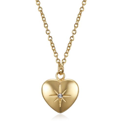 Titanium Steel Jewelry Necklace, with 5cm extender chain, Heart, fashion jewelry & for woman & with rhinestone, golden Approx 41 cm 