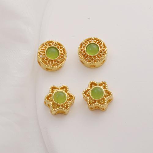 Brass Spacer Beads, with Jade, gold color plated, DIY 