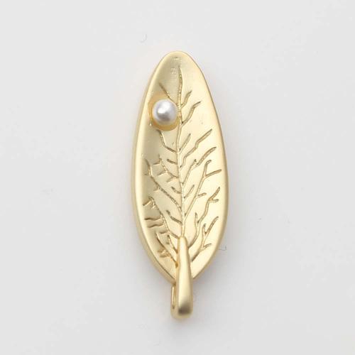 Brass Leaf Pendants, with Plastic Pearl, plated, DIY 
